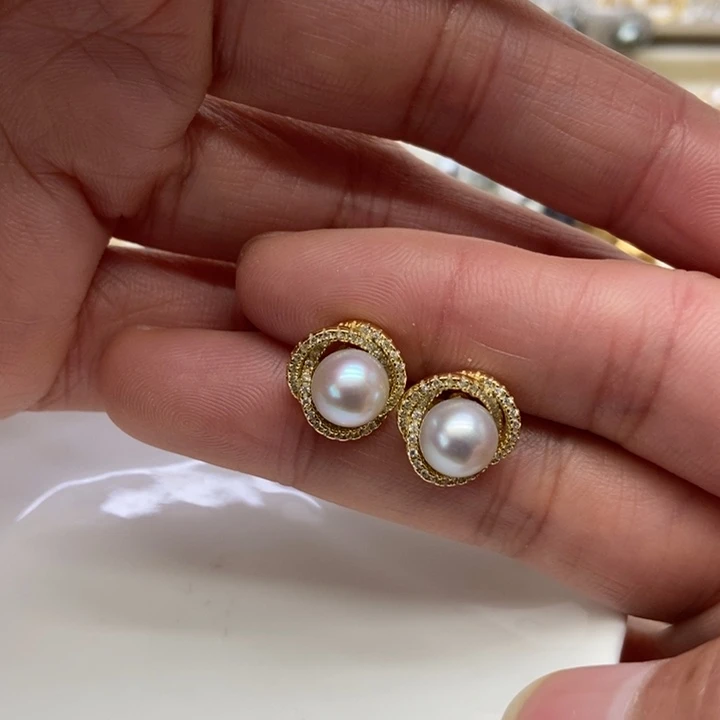 海水珍珠耳饰银S925镶嵌
