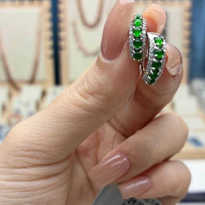 翡翠银S925镶嵌耳饰