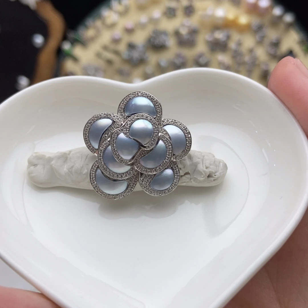海水珍珠画框银S925镶嵌冷光澳白山茶花胸针吊坠两用