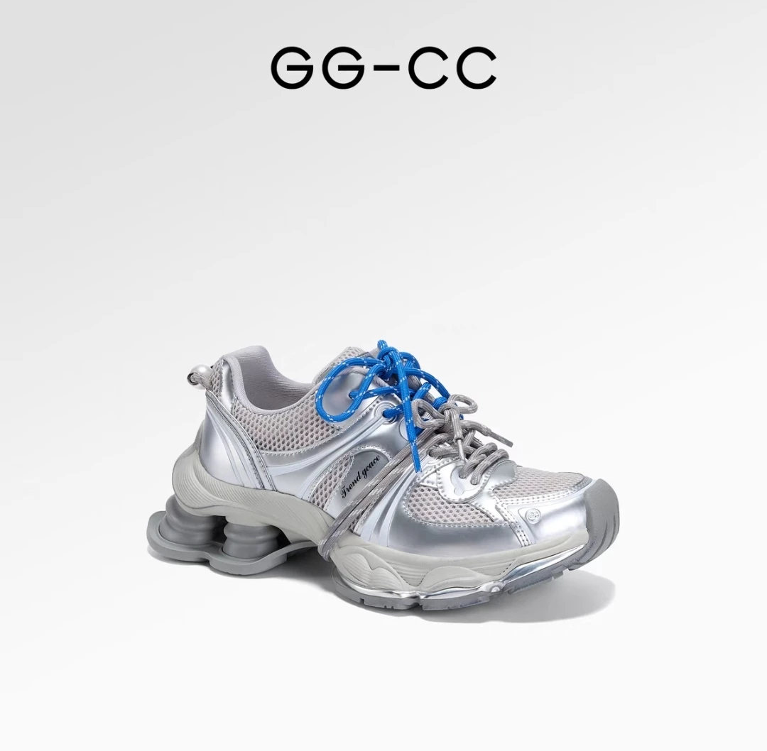 【狂热粒子】GGCC2025年春季新款潮流厚底老爹鞋女擦色增高休闲鞋
