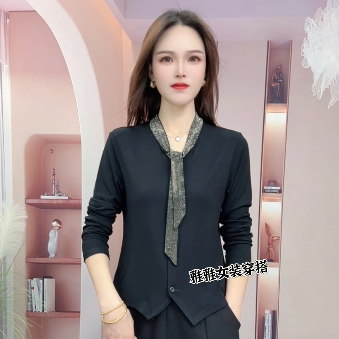 2025秋季新款女士小衫显瘦打底衫长袖女装百搭气质修身上衣遮肉女