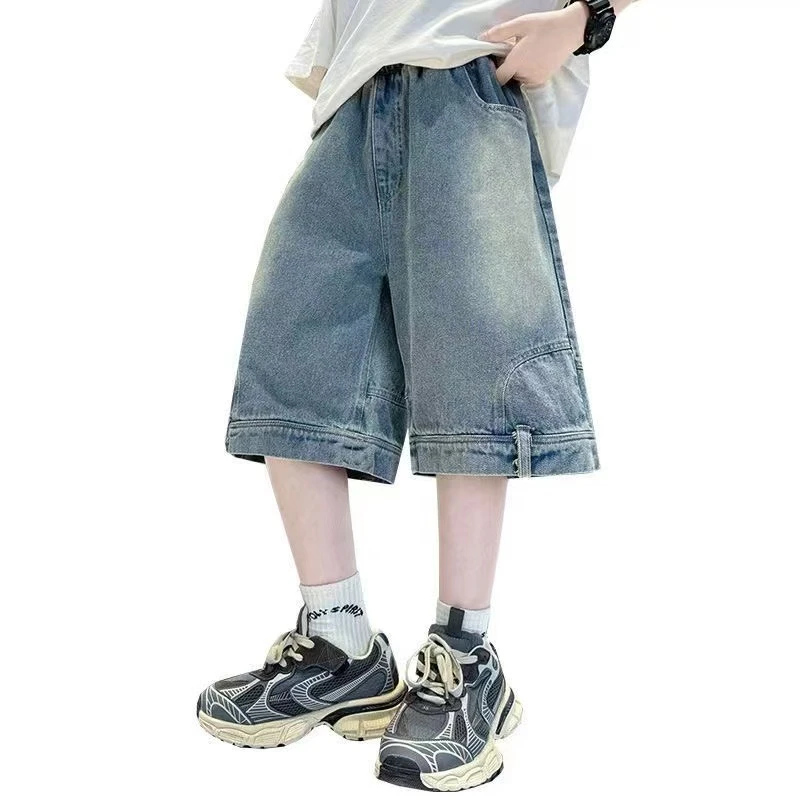 七分短裤无弹力夏季中腰直筒裤韩版休闲宽松复古男童牛仔裤2025款