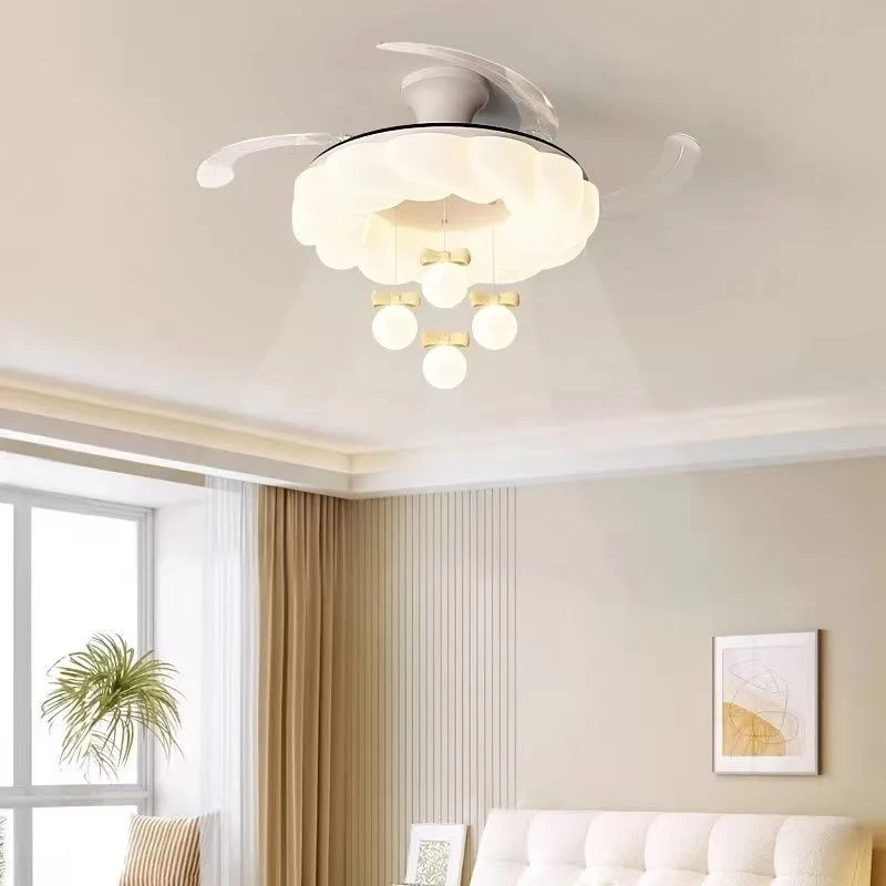 新款风扇灯变频卧室风扇灯奶油吊扇风全光谱卧室吸顶灯灯饰公主风