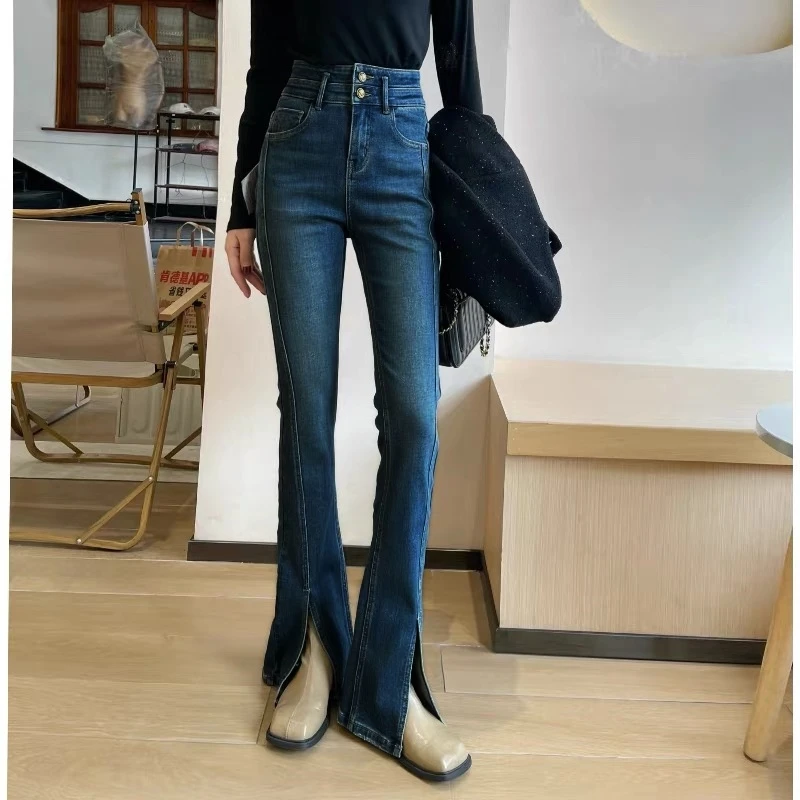 16338-开叉微喇牛仔裤女秋季新款显瘦高级感喇叭裤