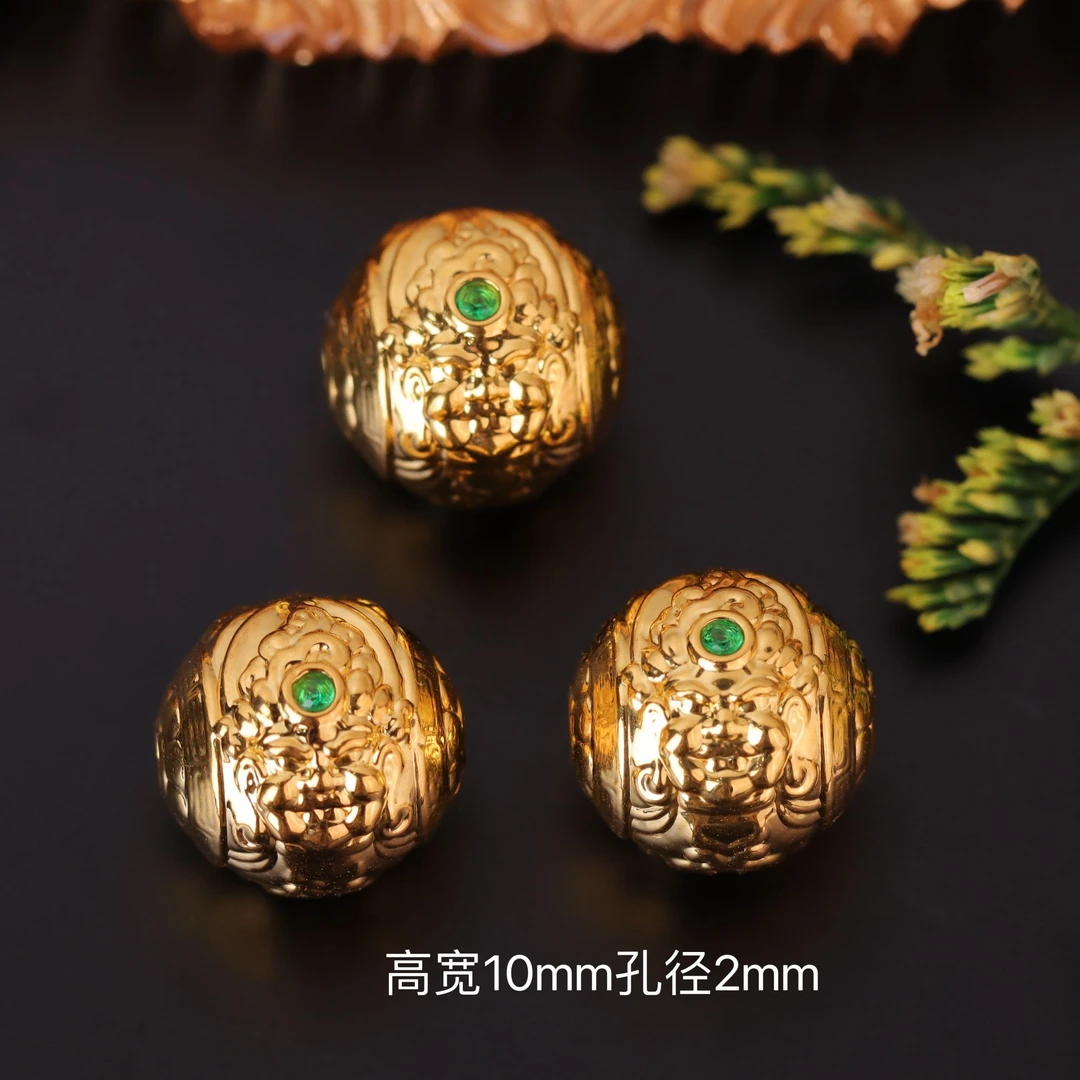 【来福工厂】18k金厚金版黄财神10mm隔珠顶珠珠串项链配件/多样发一