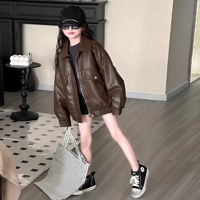 女童皮衣春秋款2025新款儿童春装洋气时髦潮酷穿搭美式外套女孩潮