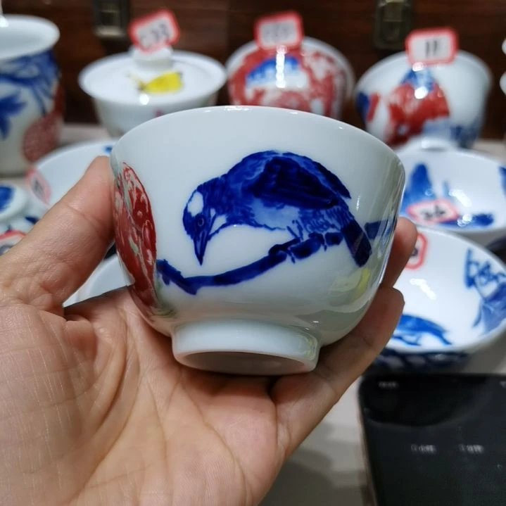 铭***静杯张学鸿老师青花釉里红微瑕