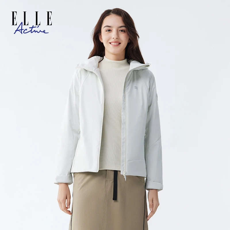 ELLE Active冬季连帽棉服女款户外运动保暖棉衣百搭简约防风外套