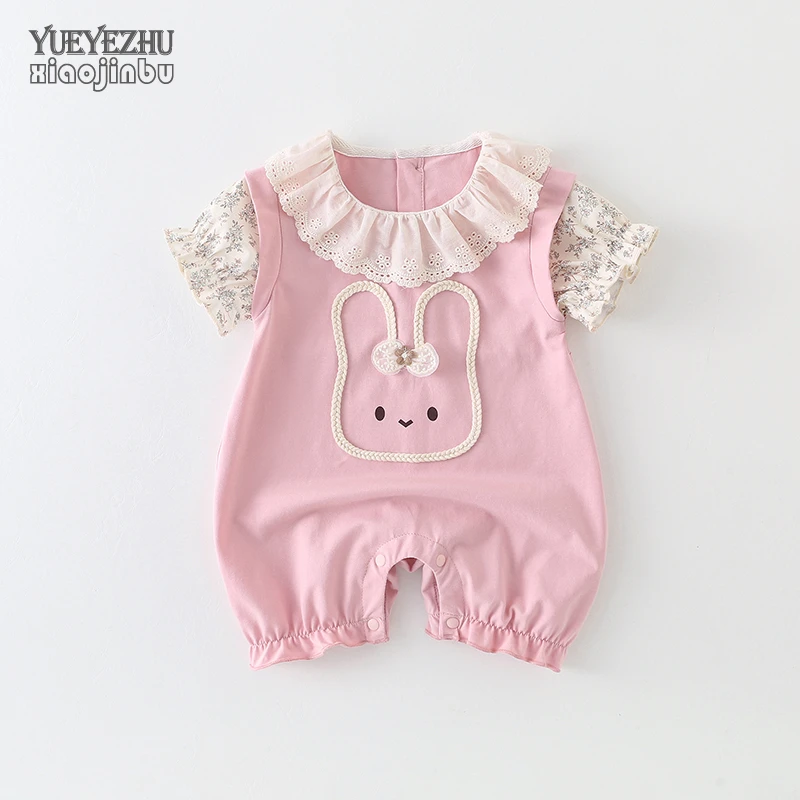 女宝宝夏装假两件连体衣新生婴儿衣服夏季薄款可爱洋气哈衣外出穿