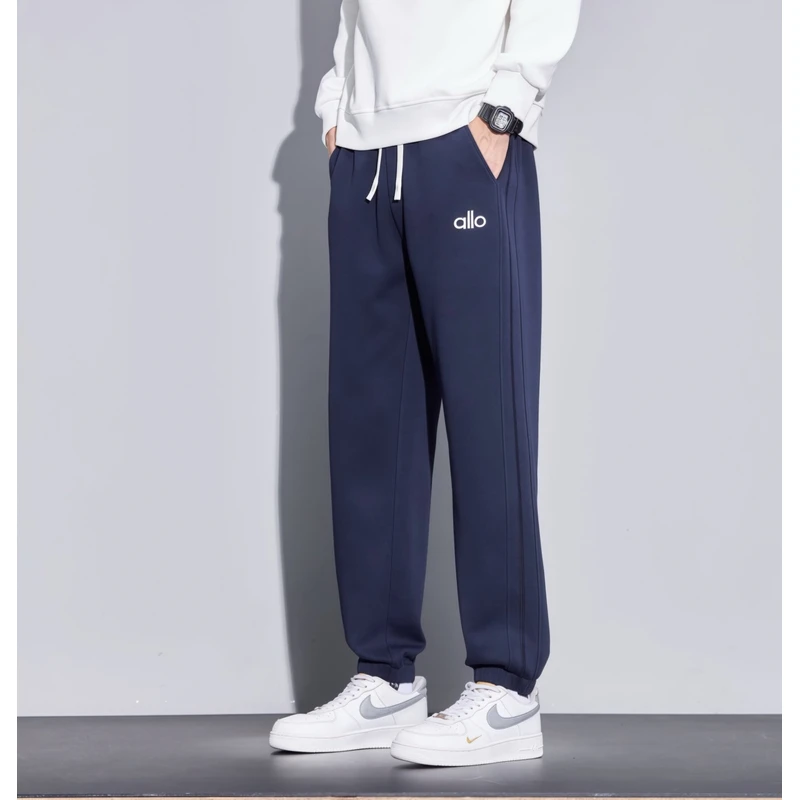 2025秋冬加厚卫裤松紧腰男士休闲裤纯色弹力百搭运动长裤