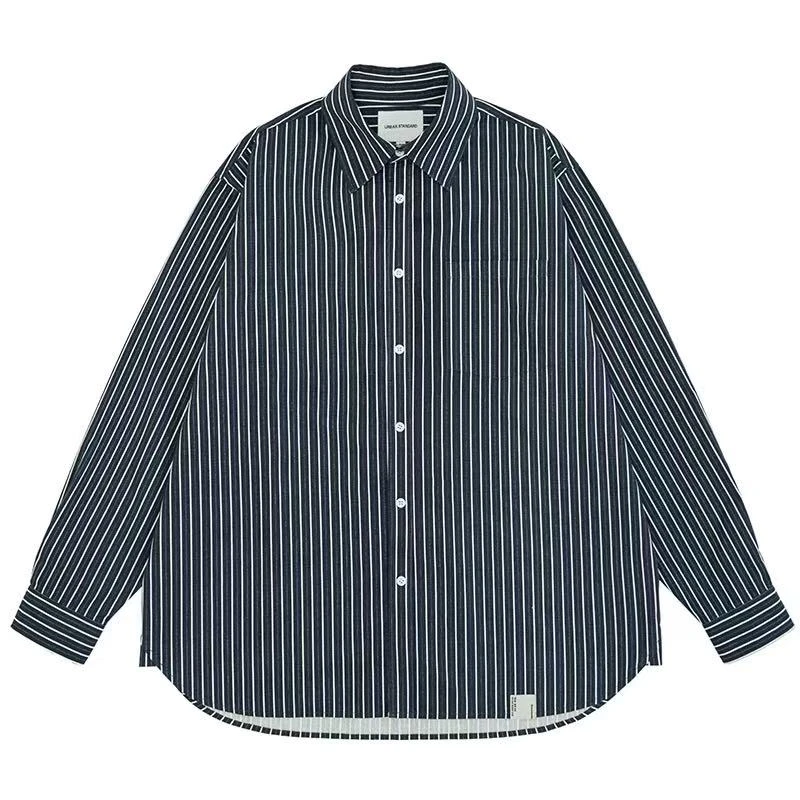 2205 日系男女同款开衫条纹衬衫