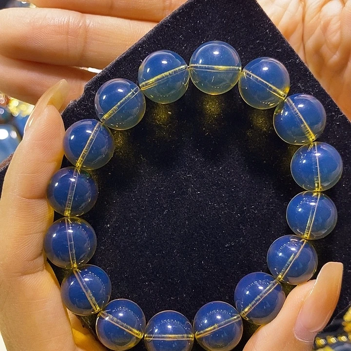 蓝珀未镶嵌珠宝奇石墨西哥蓝珀手串13
