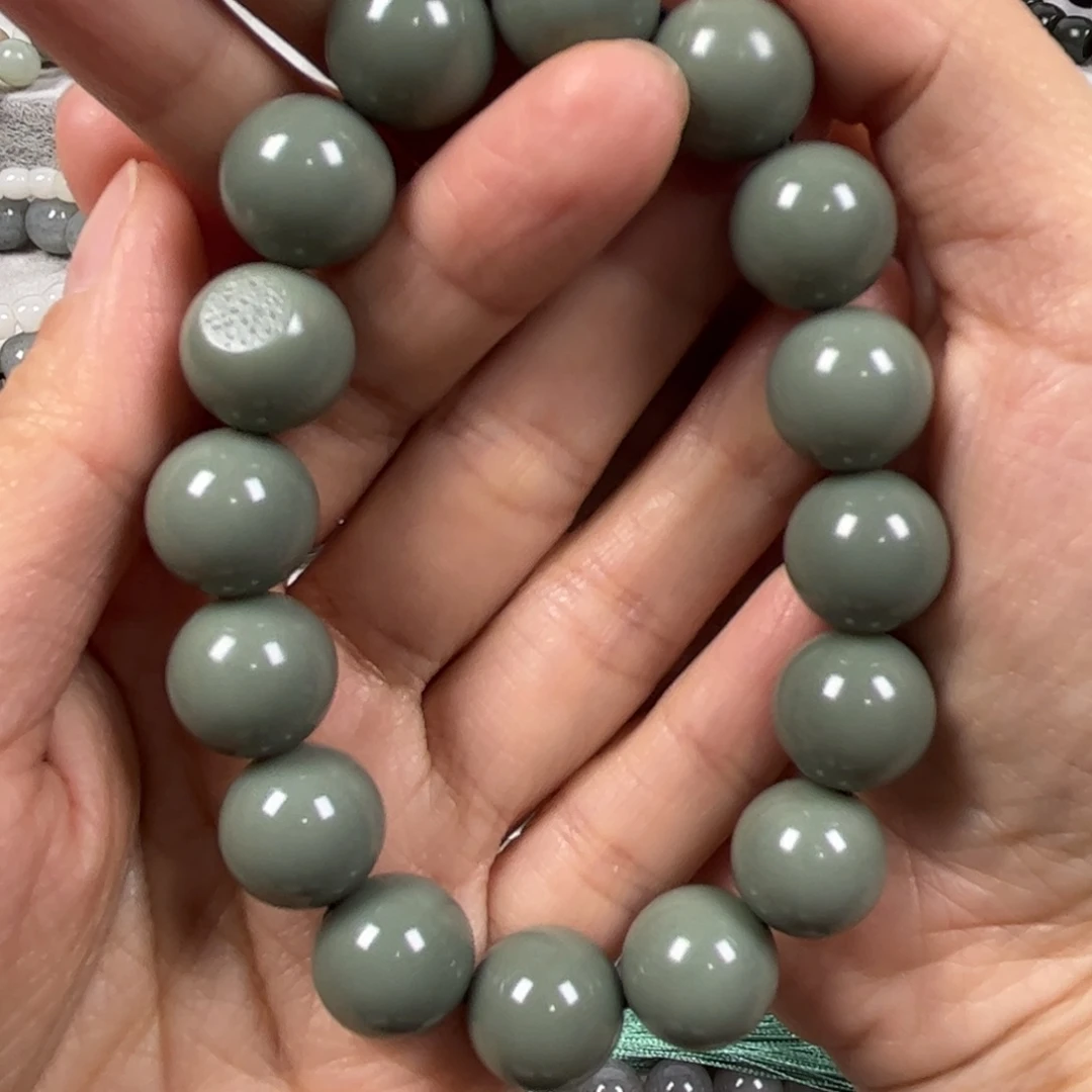 和田玉手链未镶嵌卡14圆珠珠宝级