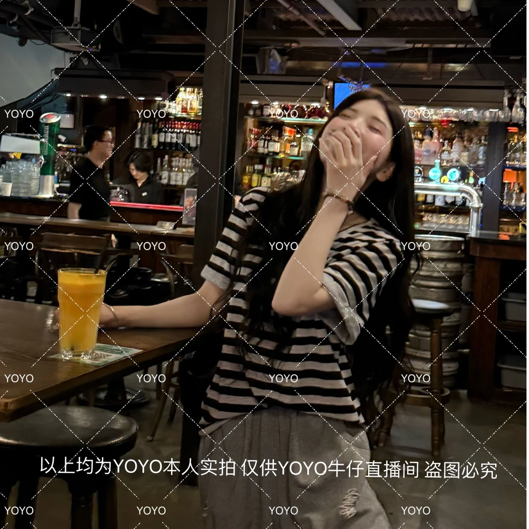 YOYO自制【大版条纹】夏款2025超柔软宽松韩版短袖大版T恤