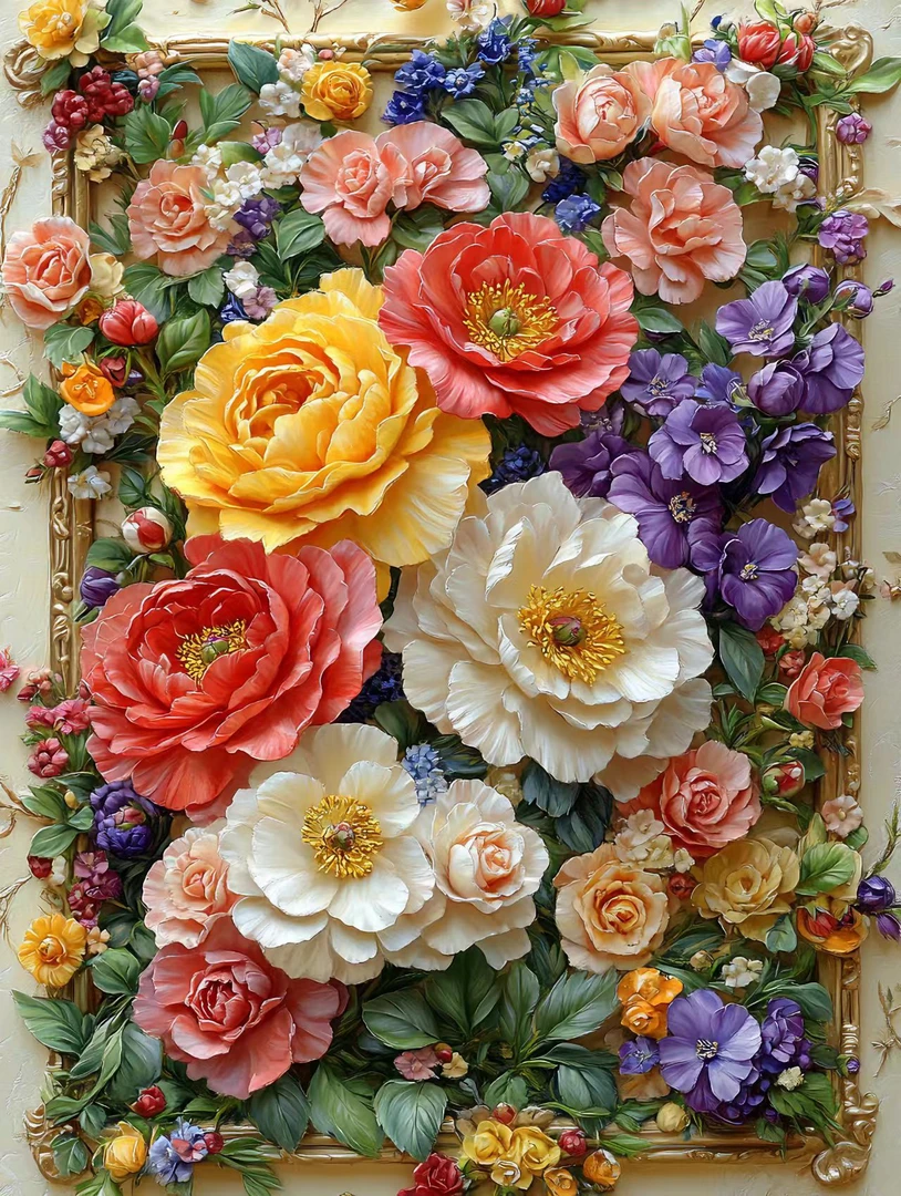 新疆长绒棉*花团锦簇70*90十字绣（精准印花）