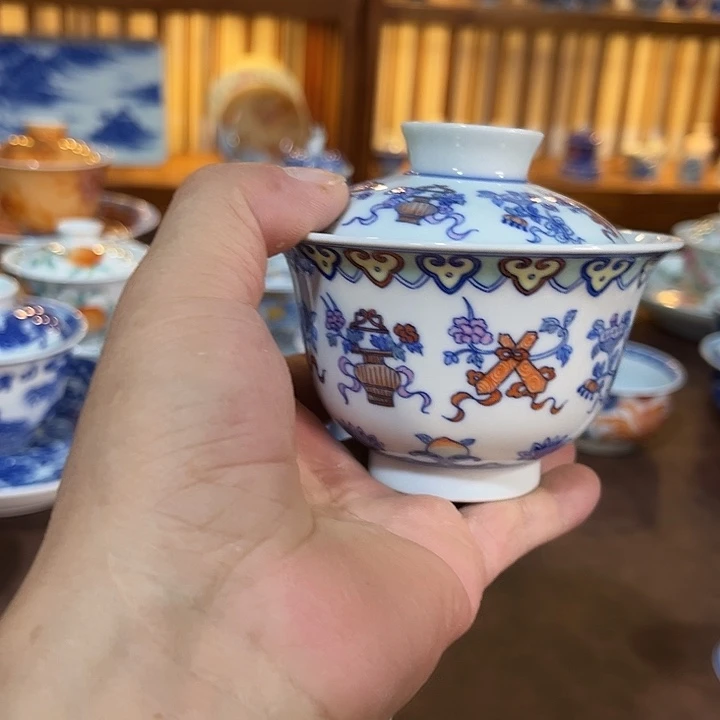 錡镇堂手工手绘盖碗