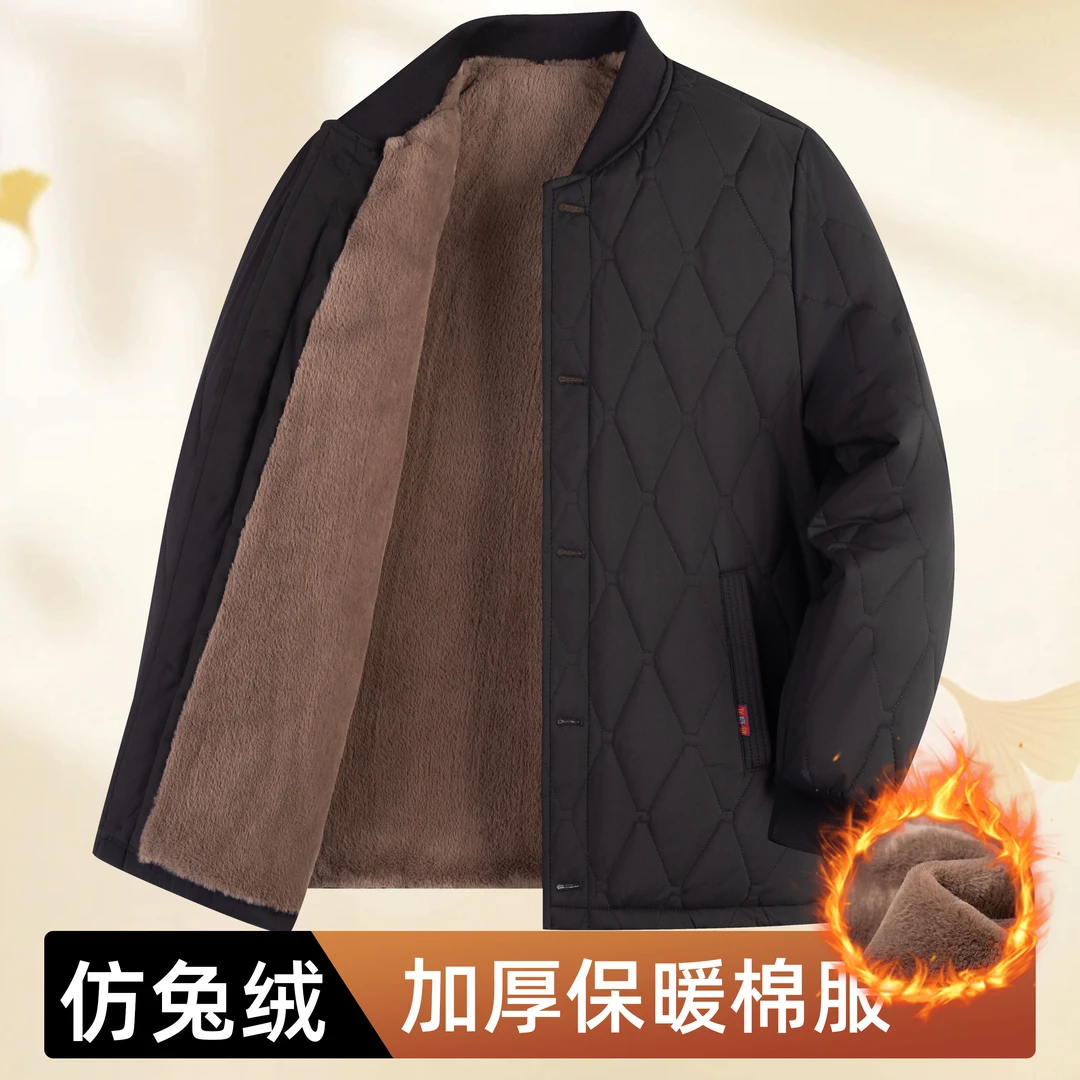 仿兔绒爸爸棉衣男中老年冬装外套加绒加厚棉服老人小棉袄内胆保暖