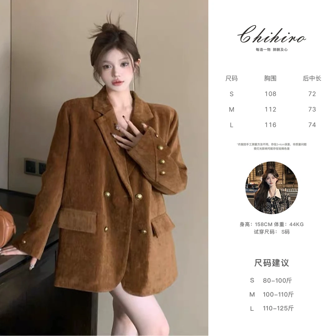 欣儿优选●时尚小香风金色纽扣西装羽绒服休闲气质百搭Q4XZ7920A