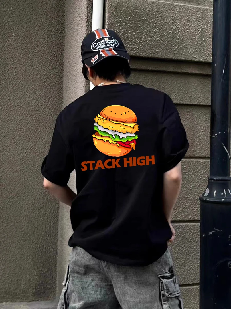 ins美式复古个性图案字母印花短袖T恤男百搭休闲宽松重磅纯棉上衣