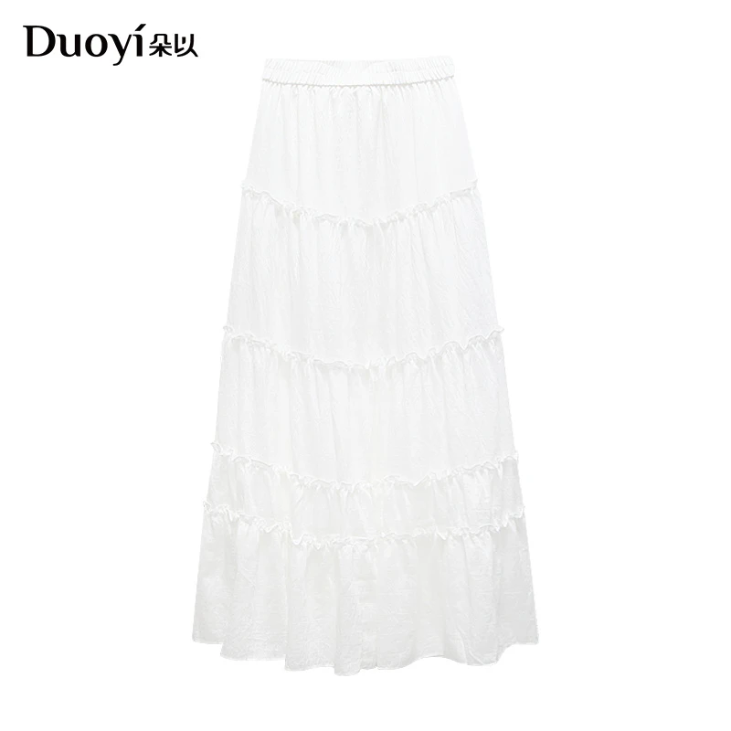 朵以2025夏季新款甜美浪漫木耳边松紧腰显瘦A字半身裙39BX637172