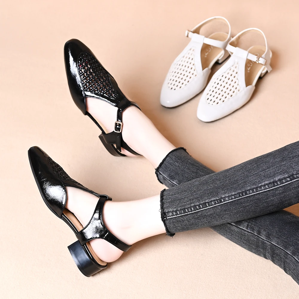 镂空单鞋时装凉鞋包头低跟方头中跟夏季百搭休闲方头复古风女凉鞋