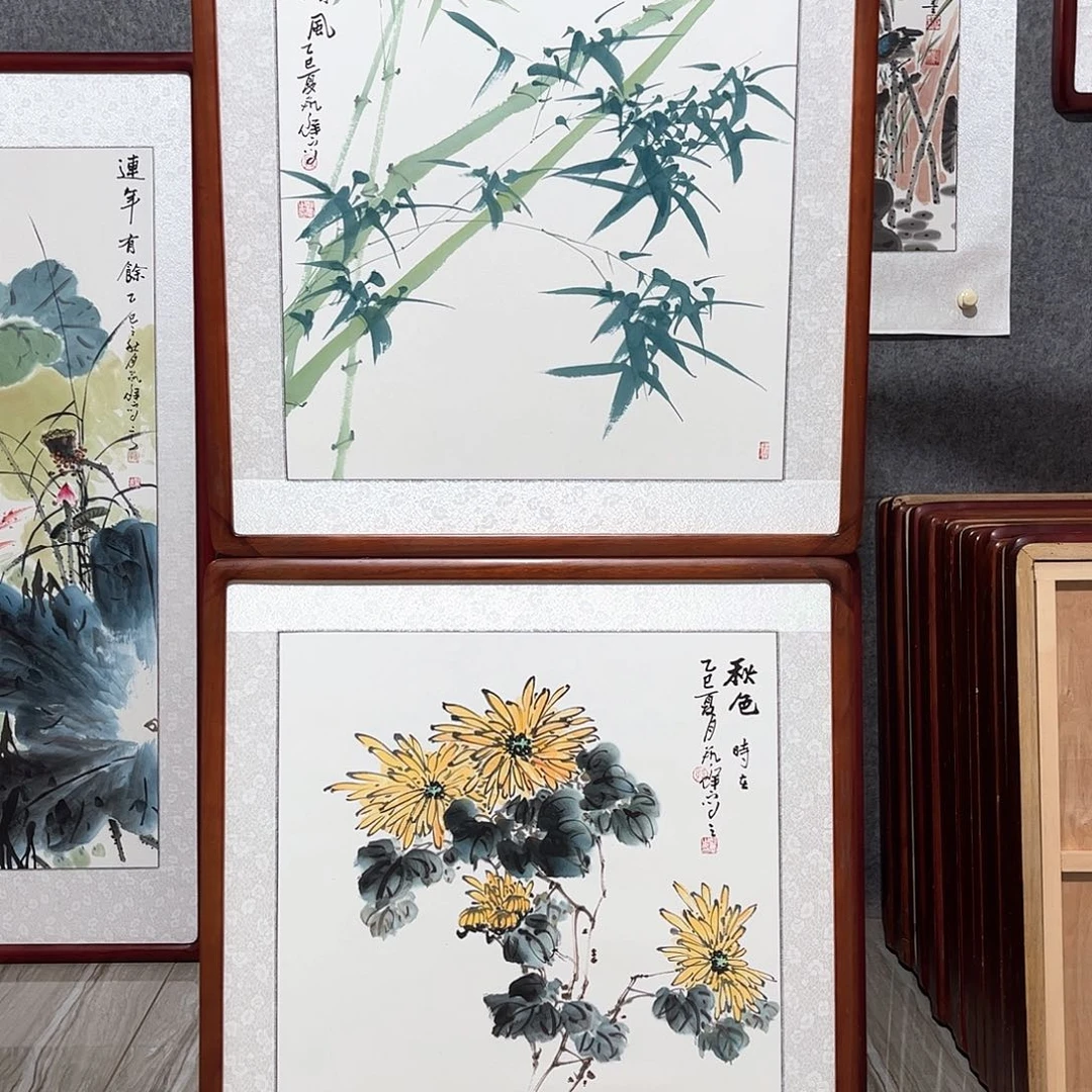 国画书画作品带框63×63
