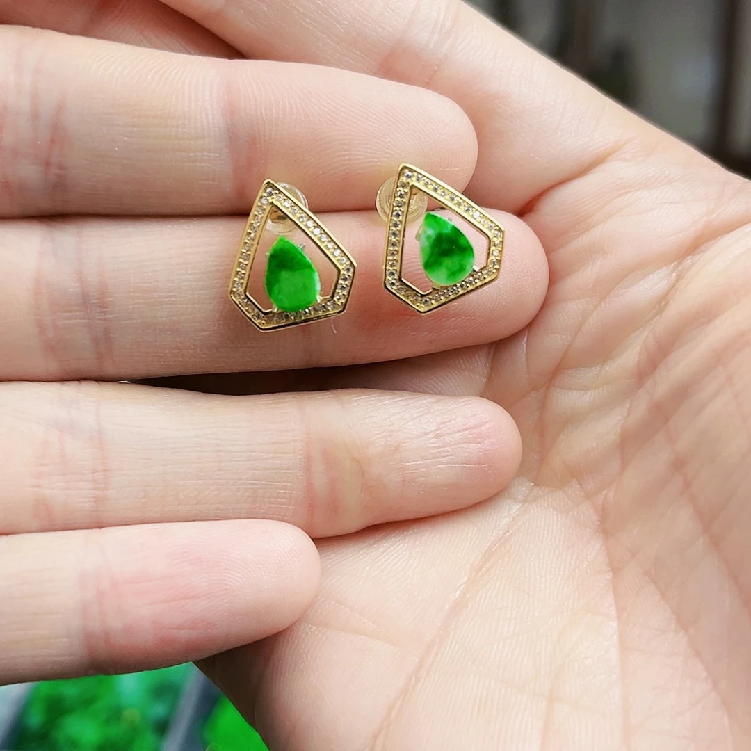 翡翠耳饰银S925镶嵌耳饰