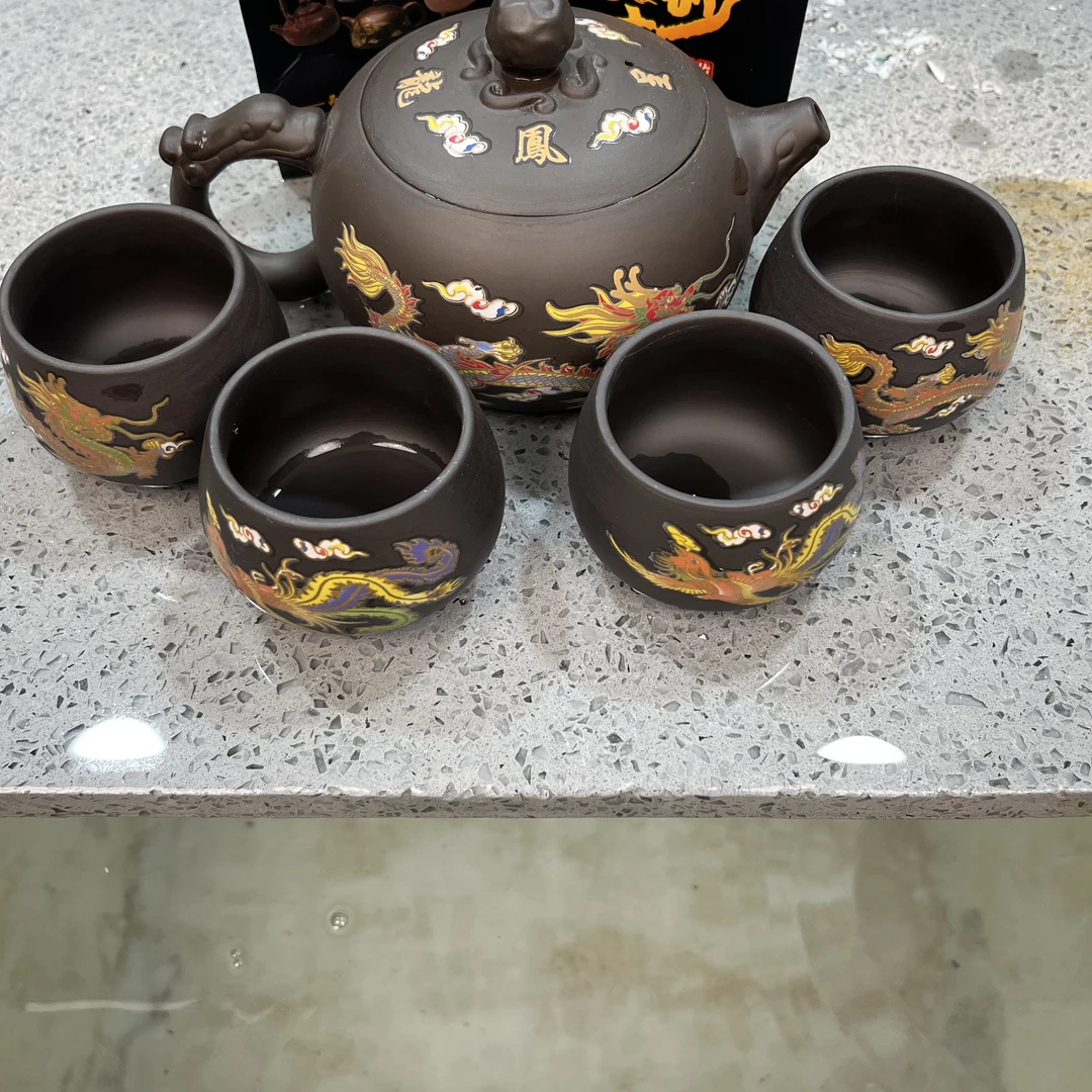 紫砂遇热变色龙凤呈祥500cc大容量凤鸣西施壶一壶六杯DDDD