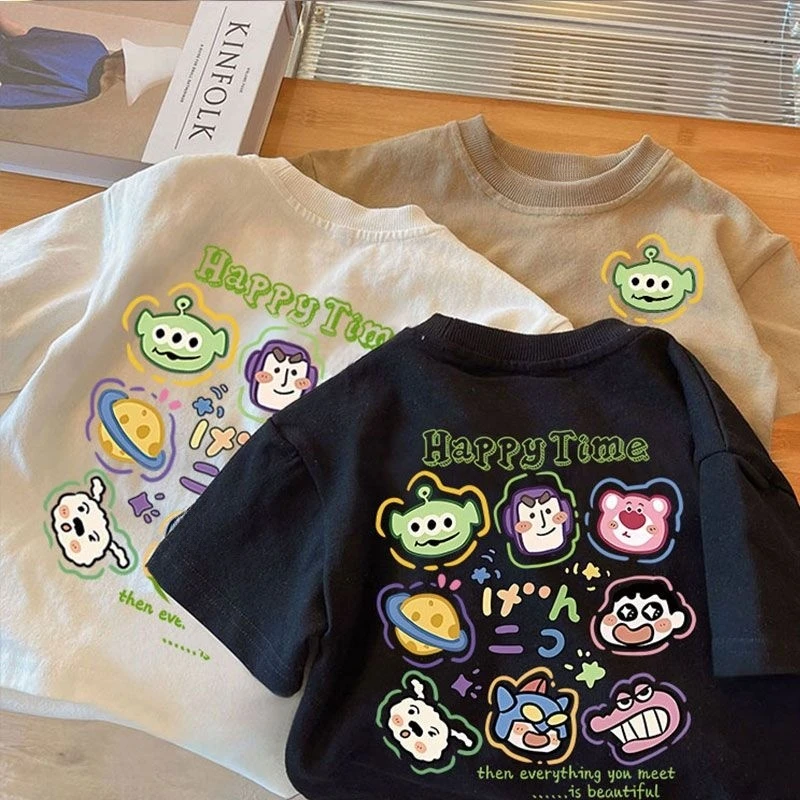 儿童纯棉短袖T恤春款男童卡通圆领打底衫中小童女宝宝洋气上衣潮