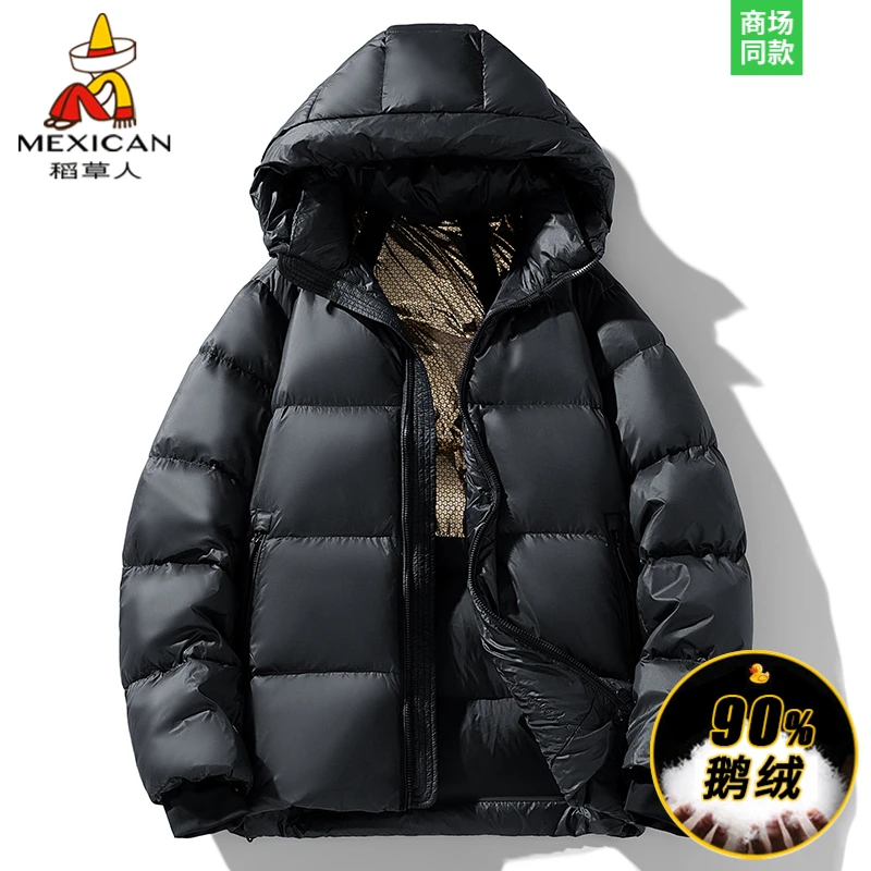 稻草人休闲面包鹅绒服男女款冬季超厚2025新款黑金羽绒服情侣冬装