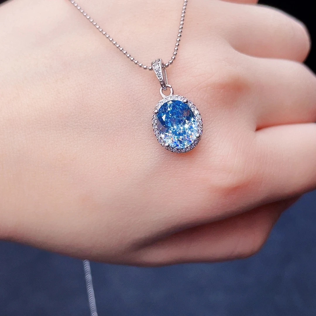 海蓝宝石颈饰银S925镶嵌