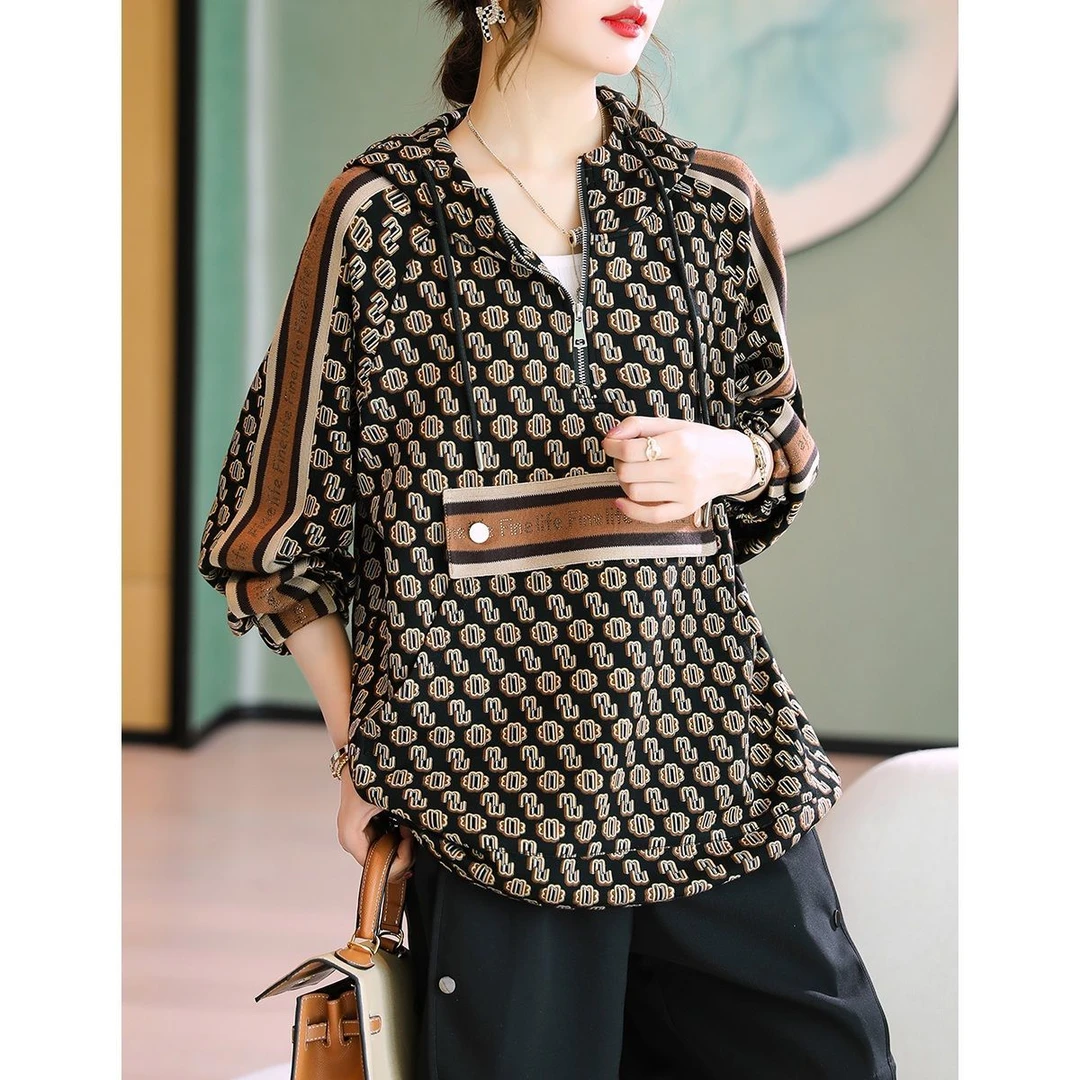 衣品乐欧洲站大码新款连帽拉链印花卫衣A6332