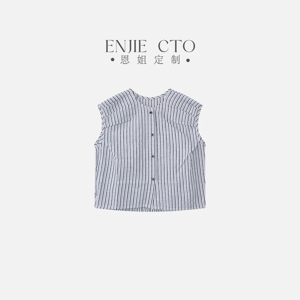【恩姐定制】C夏季童装女童背心日系无袖条纹衬衫ENCK071
