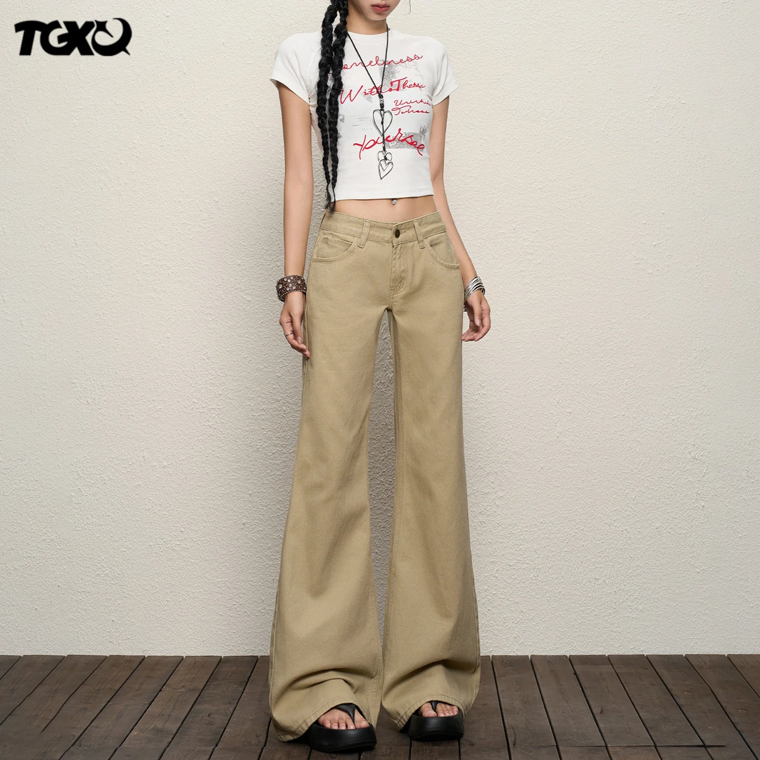 TXQ美式牛仔微喇裤女【运费险】+【卡其色】2025新款低腰阔腿显瘦裤子