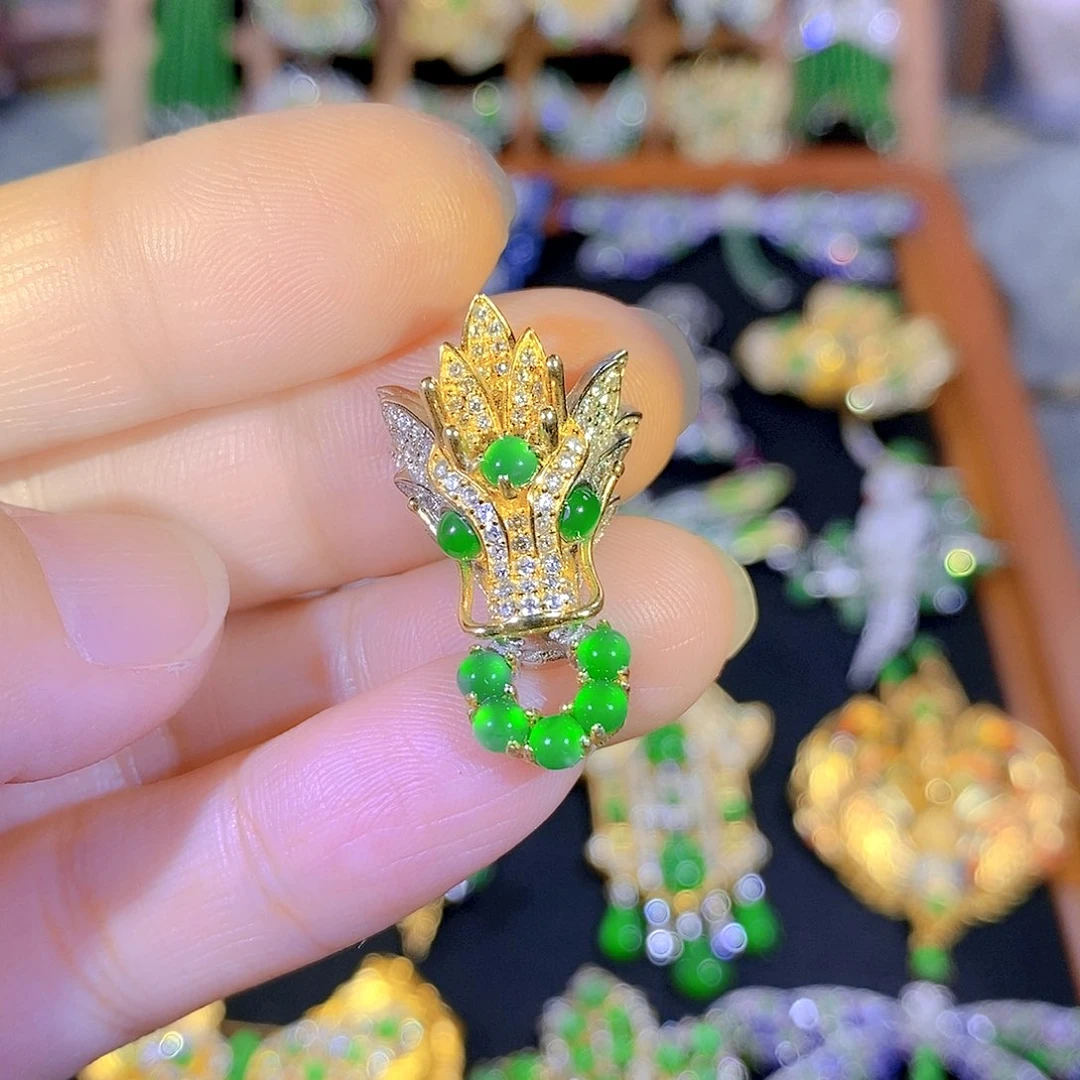 吊坠(不含链)银S925镶嵌翡翠