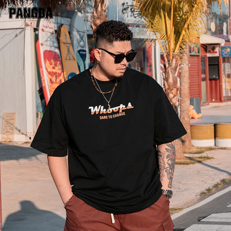 【立体压花棉短袖】PANGDA大码男装夏季加肥潮流圆领T恤重磅宽松