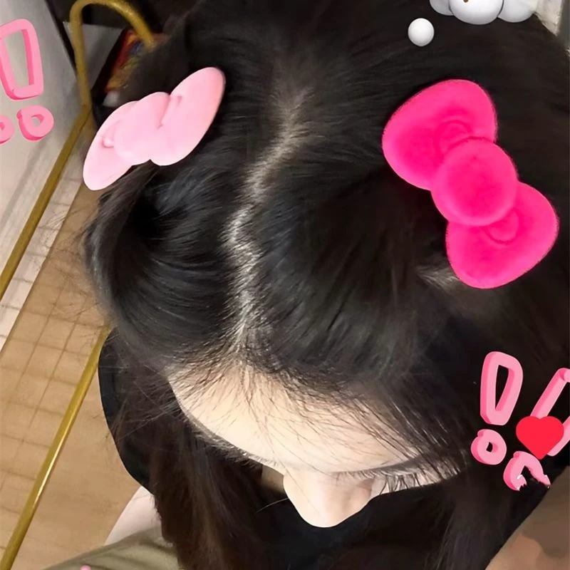 玫红少女感植绒发夹秋冬氛围感刘海夹侧边夹甜美大蝴蝶结发卡子