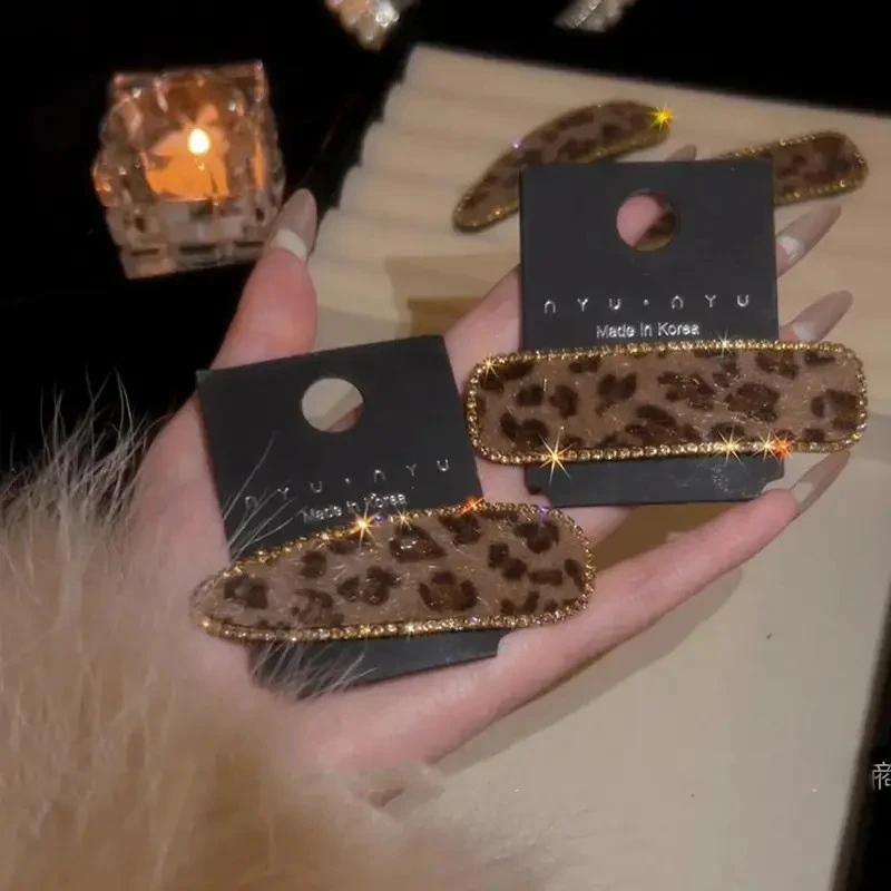 2025新款水钻豹纹bb夹前额刘海一字侧边夹碎发夹子头饰头发卡子女