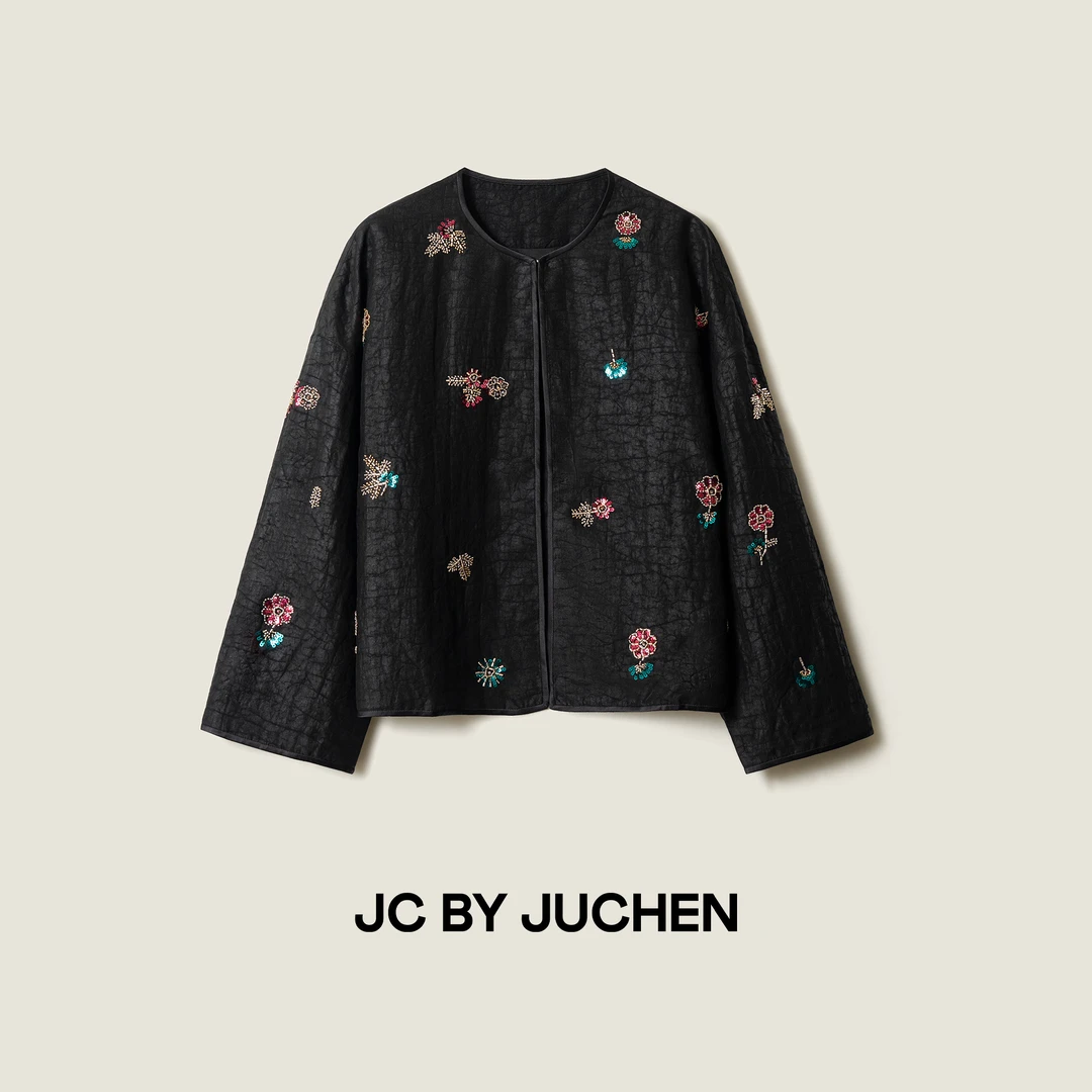 “青黛缂华”重磅龟纹真丝香云纱钉珠新中式开衫外套FW102004-184