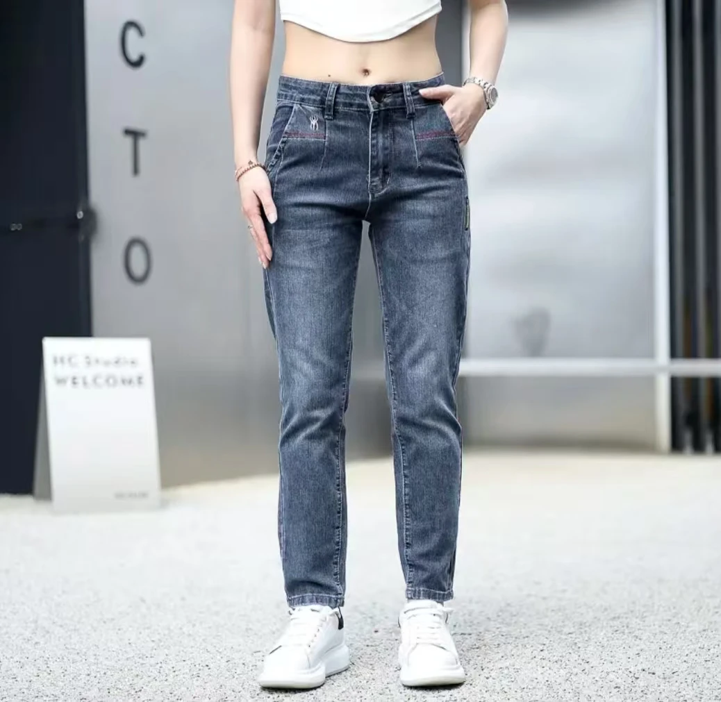 2025新款男士刺绣长裤中腰夏季百搭大众潮流牛仔裤免烫水洗休闲