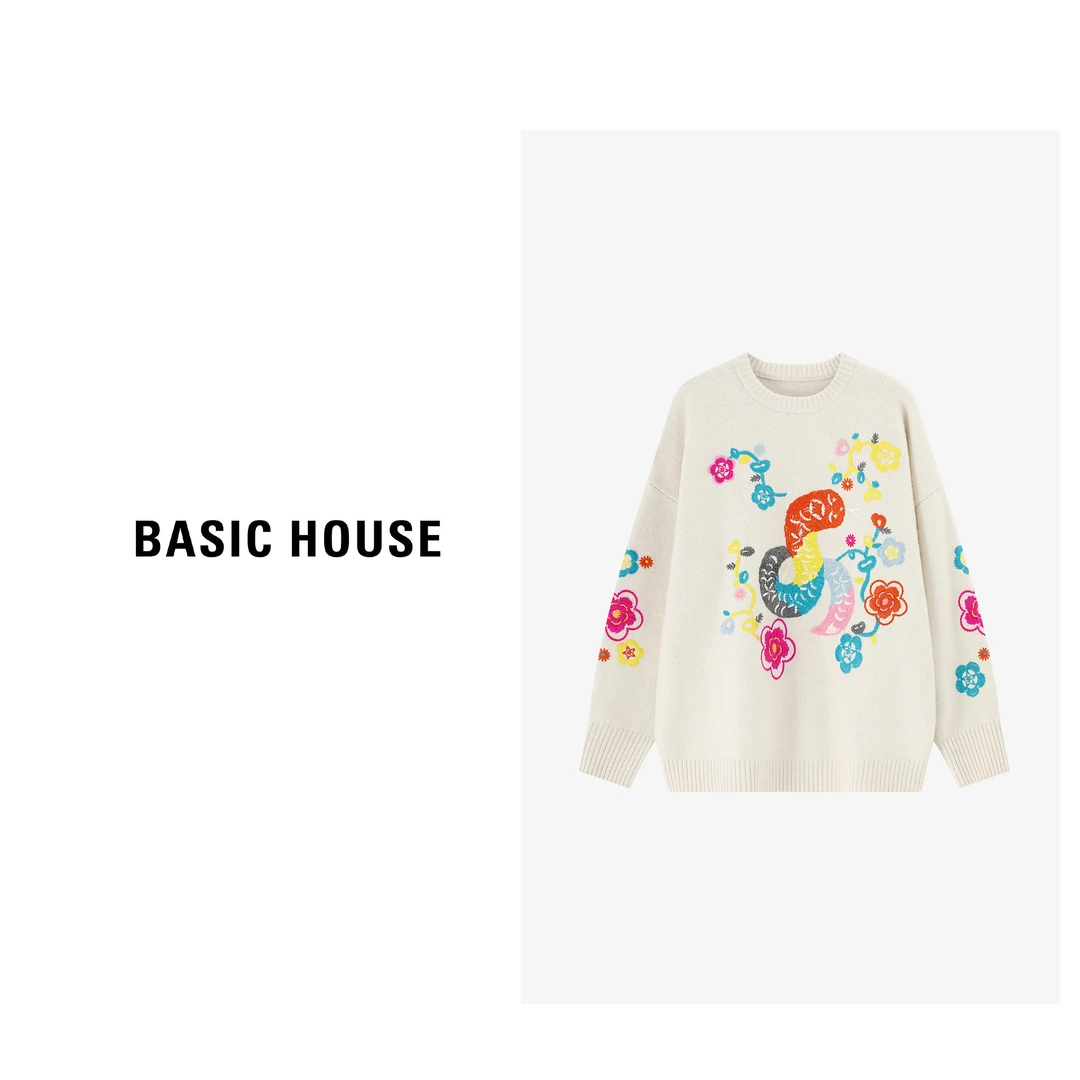 Basic House/百家好早秋轻奢设计感薄款松弛针织毛衣-B06245C2962