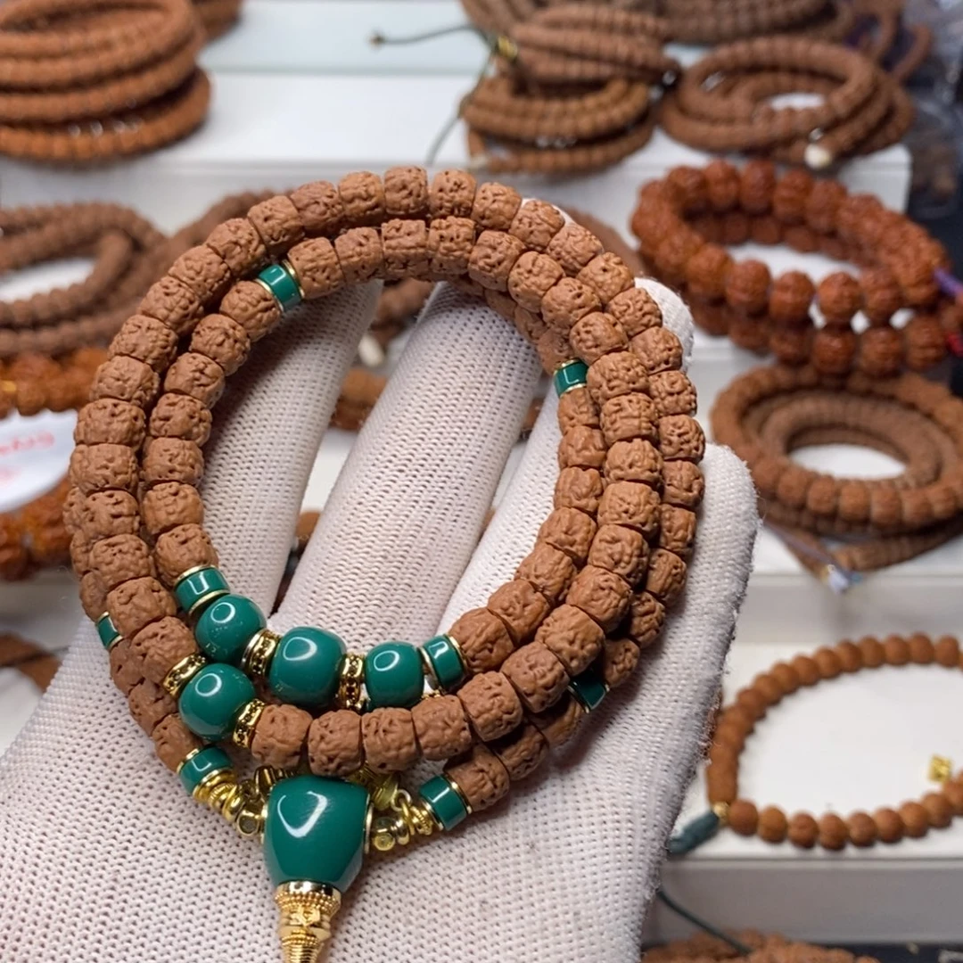 金刚菩提手串五爪金龙龙切满肉佛手套装，尺寸8+