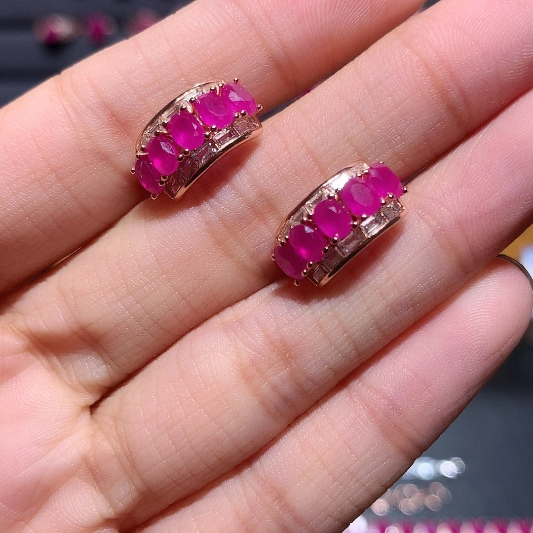 耳饰红宝石银S925镶嵌