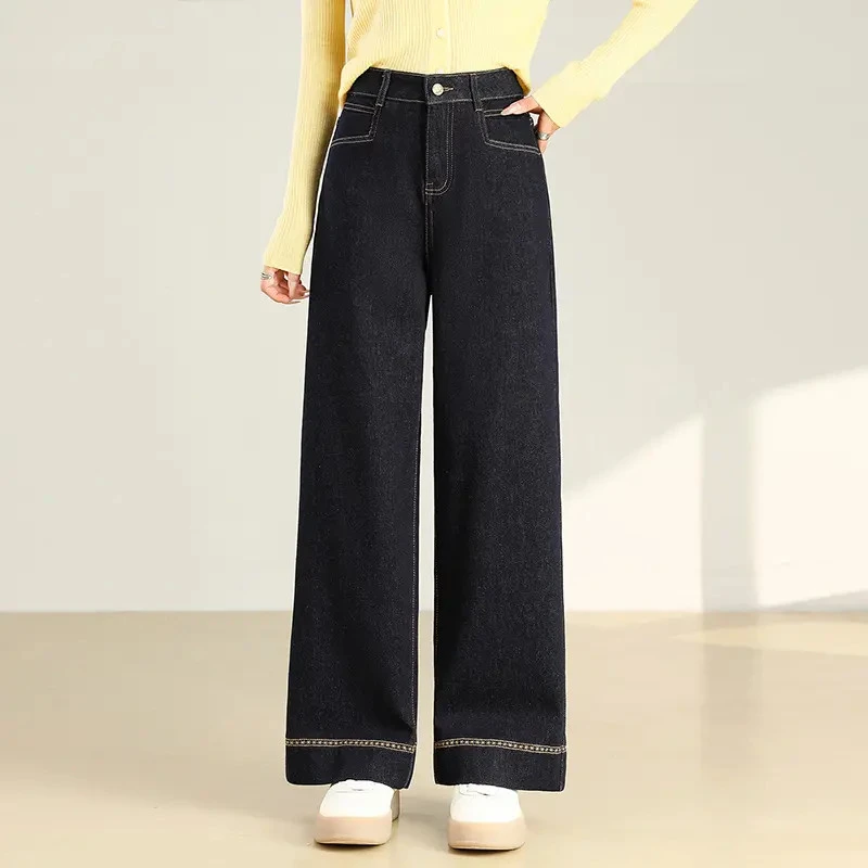 盼之品牌阔腿牛仔裤女2025秋季新款显瘦宽松休闲裤小个子直筒裤子