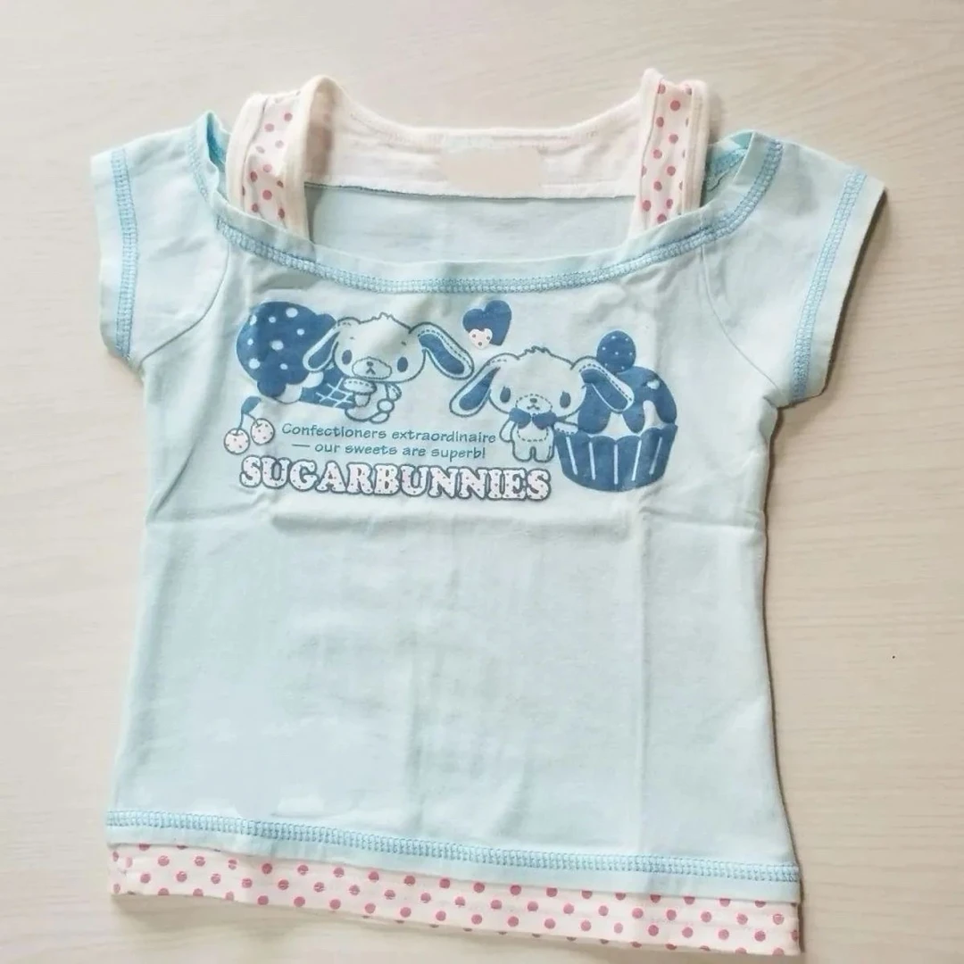 小酥家女儿服日系甜美啵啵兔童趣软妹女儿服波点假两件上衣