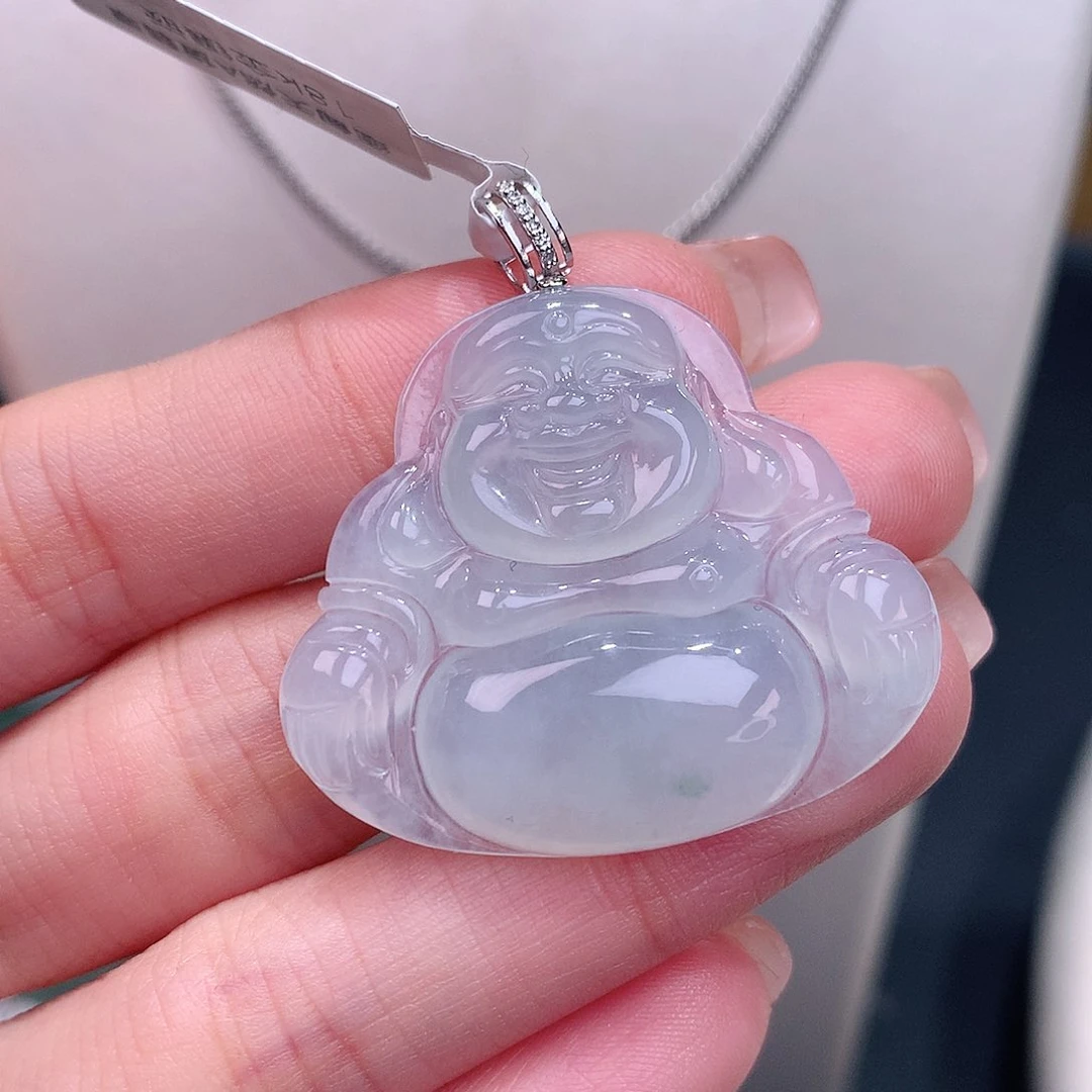 颈饰18K金镶嵌翡翠冰润飘花佛公