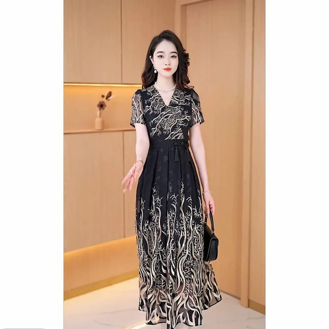 A0817高端渐变色修身显瘦气质女神范夏季连衣裙