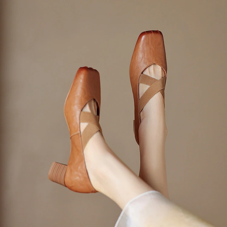 巨好穿法式单鞋女春秋2025新款方头中跟粗跟真皮高跟气质玛丽珍鞋