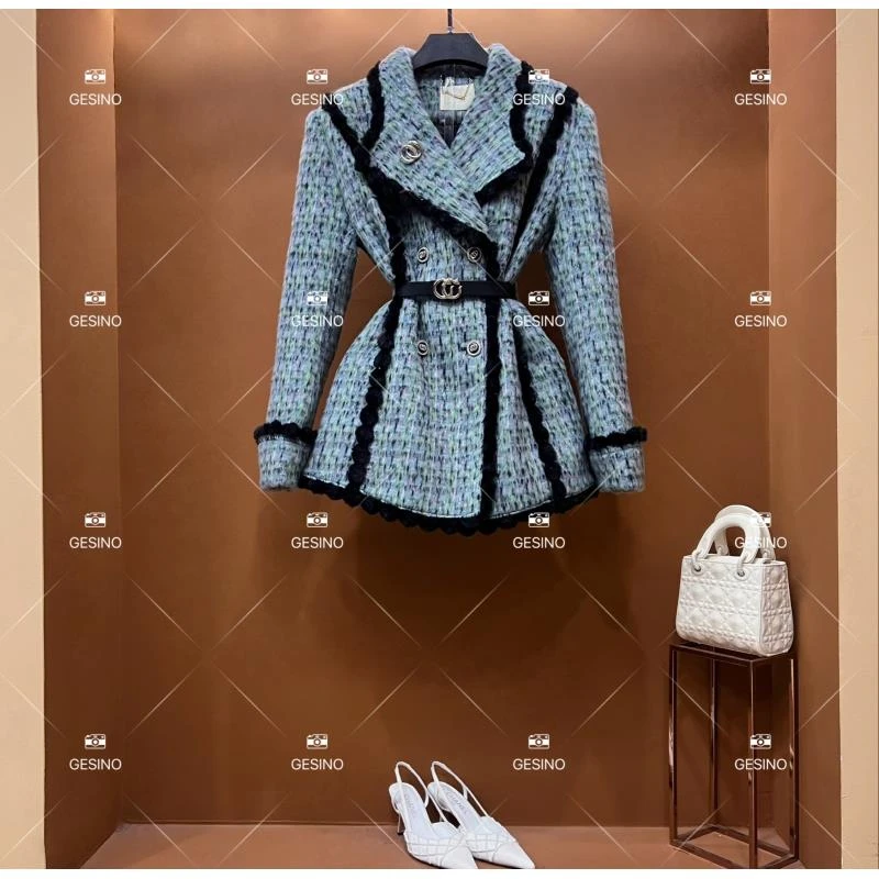 【关关】秋冬气质小香风时尚设计师中长款外套 QD-2025609