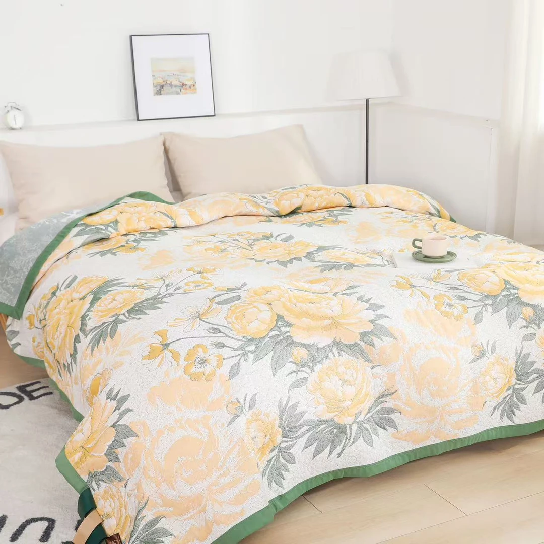 多功能纱布盖毯--花棕清梦200*230透气舒适大床夏季用机洗凉感毯